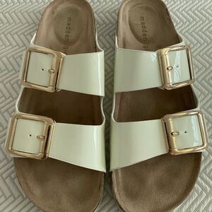 Madden Girl Gold Buckle White Birkenstocks